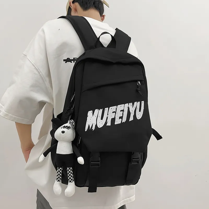 Deli Bear Nylon Fabric Backpack Regular Unisex Black/Red/White/Gray-15