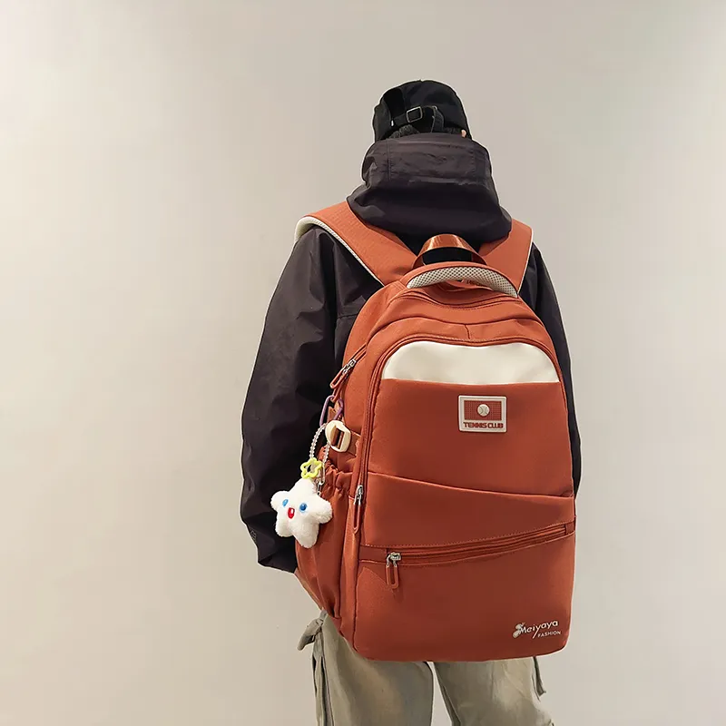 OUZIHUANG Nylon Backpack Regular Unisex Black/Gray/Orange/Purple/Khaki-9