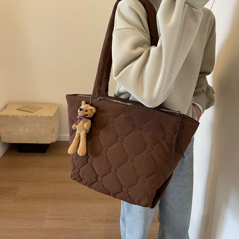 OUZIHUANG Canvas Tote Bag, Shopping Bag, Shoulder Bag Women's Coffee/Khaki/Ecru/Black-5