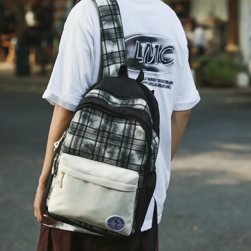OUZIHUANG Nylon Backpack Unisex Black White/Brown Orange/Gray Pink-4