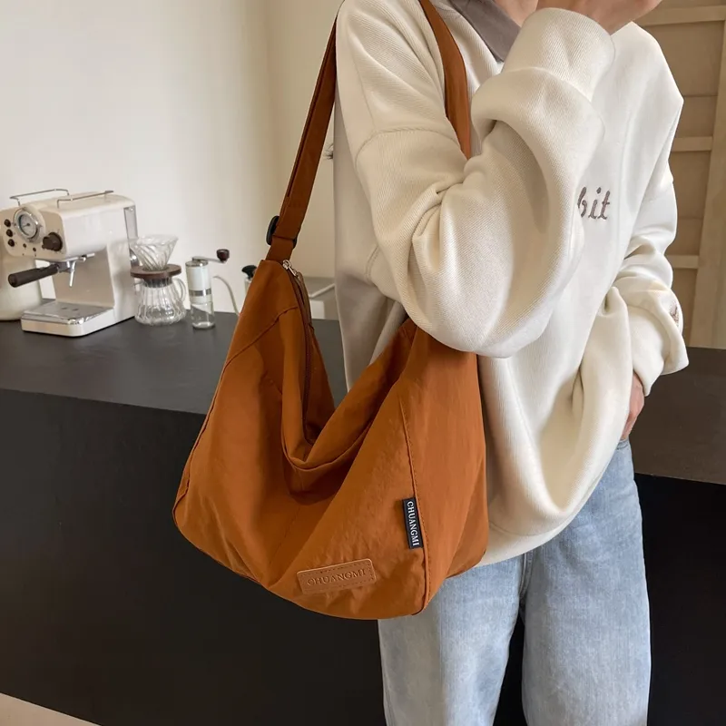 OUZIHUANG Nylon Shoulder Bag Crossbody Bag Regular Unisex Black/Khaki/Green/Ecru/Orange-6