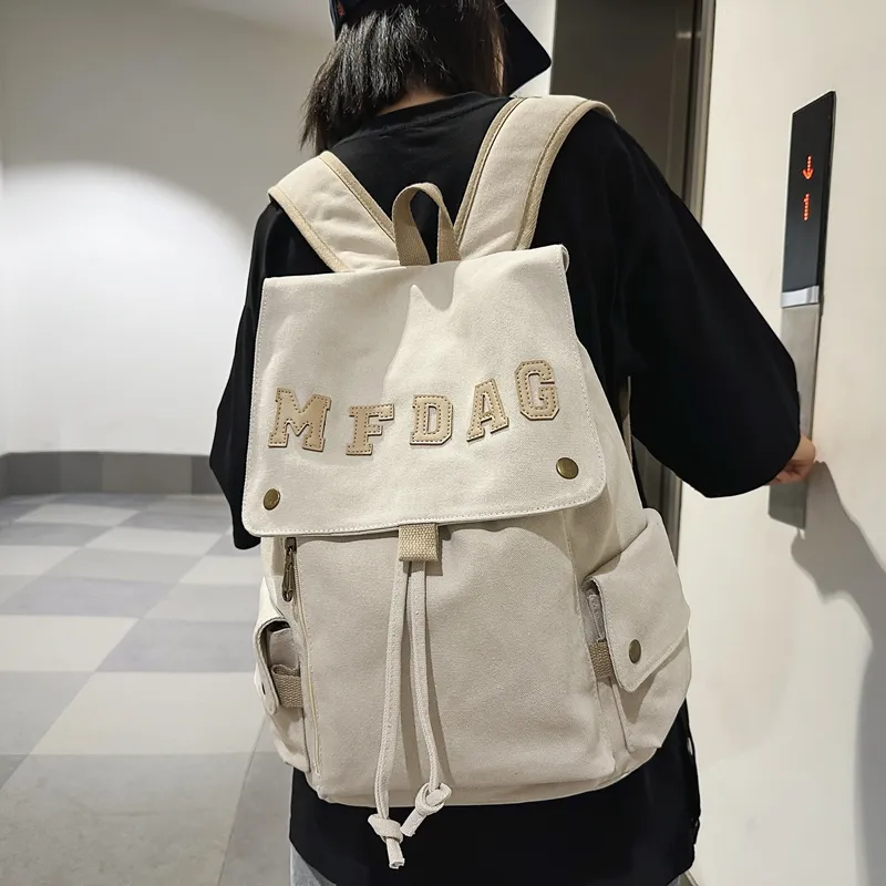 Deli Bear Canvas Backpack Regular Unisex Black/Ecru/Blue/Brown/Watermelon Red-9
