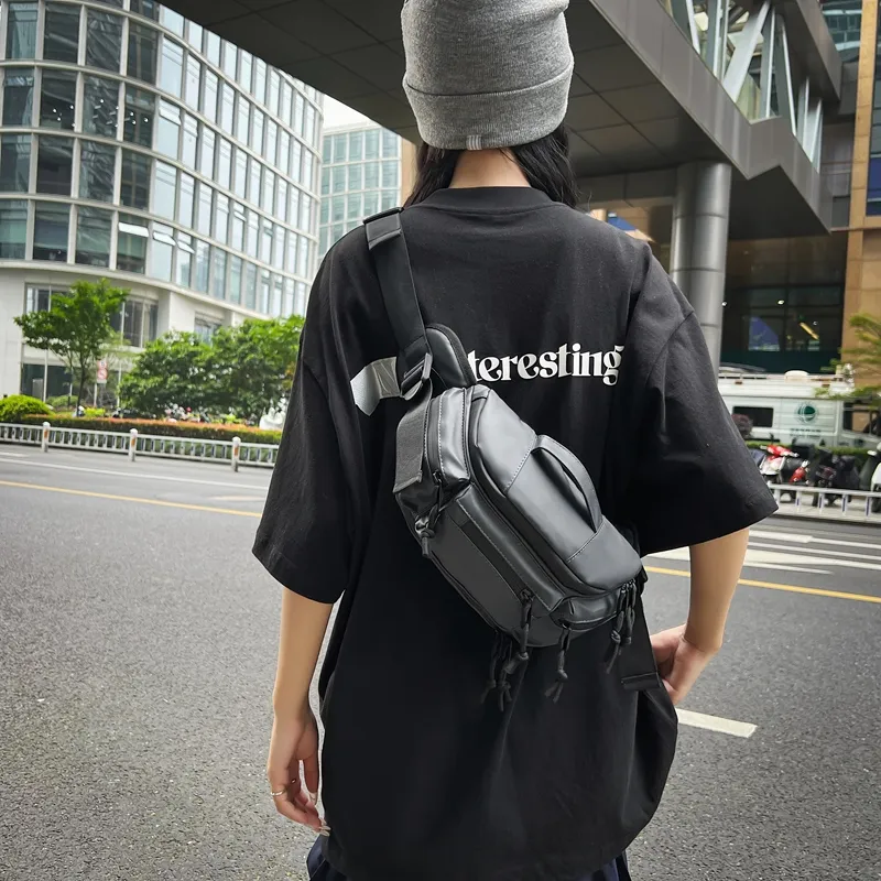 OUZIHUANG Nylon Fabric Handbag Shoulder Bag Crossbody Bag Fanny Pack Sling Bag Regular Unisex Black/Gray-2