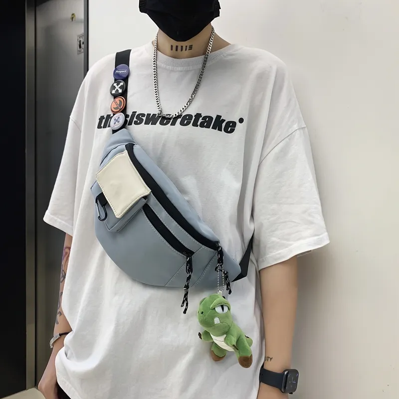 OUZIHUANG Nylon Sling Bag Regular Unisex Black/Blue/White-3