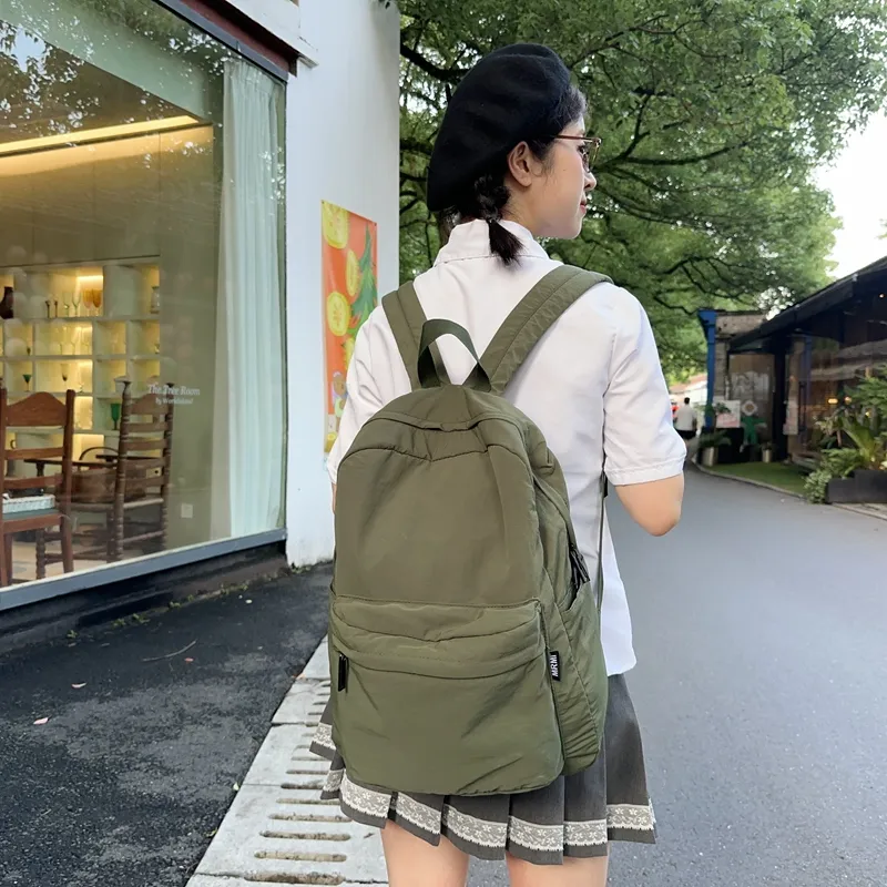 Deli Bear Nylon Backpack Regular Unisex Black/Pink/Gray Blue/Khaki/Red/Green-29