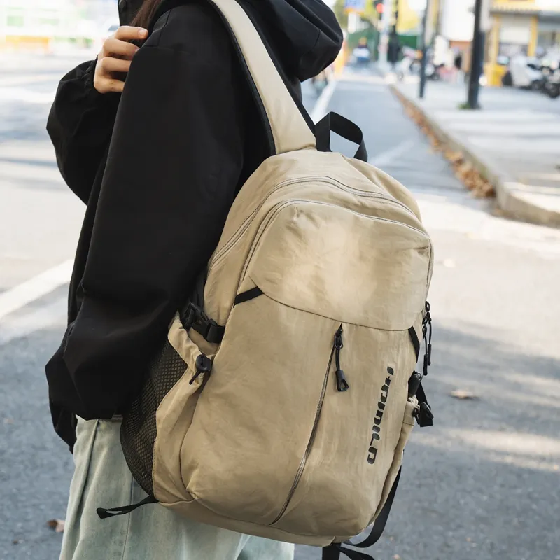 OUZIHUANG Nylon Backpack Regular Unisex Black/Ecru/Gray/Khaki-16