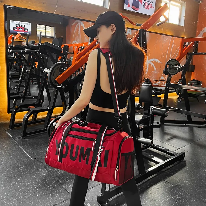Deli Bear Nylon Gym Bag Unisex Black Khaki/Red/Pink-16