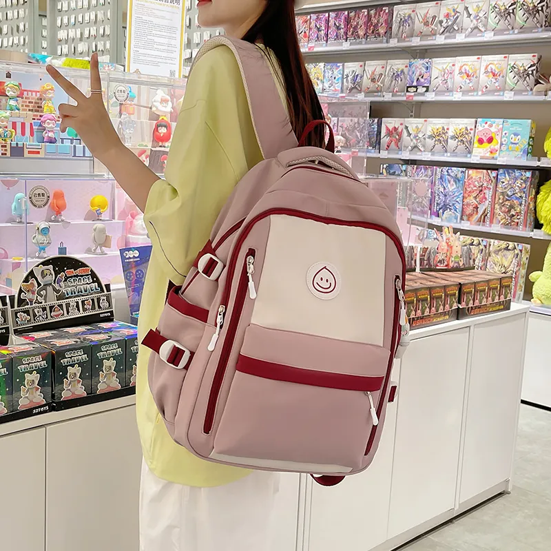 Deli Bear Nylon Backpack Large Size Unisex Pink \ Blue \ Black \ Khaki \ Green-2