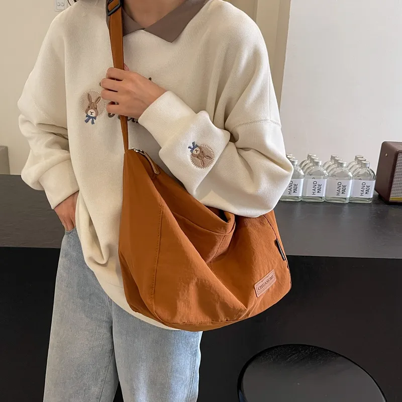 OUZIHUANG Nylon Shoulder Bag Crossbody Bag Regular Unisex Black/Khaki/Green/Ecru/Orange-4