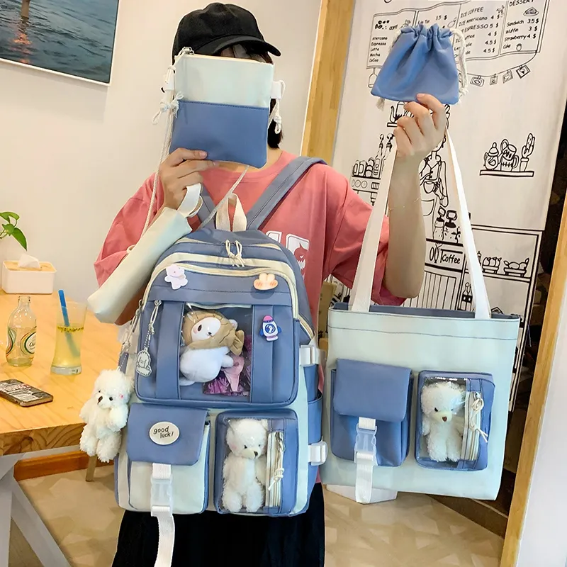 Deli Bear Canvas Backpack Regular Women's Blue/Purple/Pink/Green/Black-14