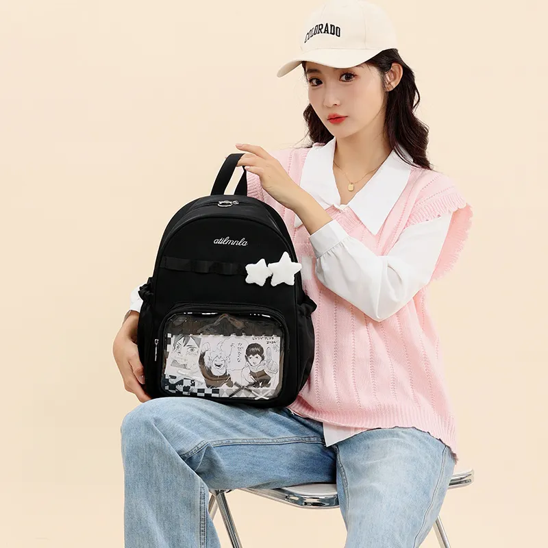 Deli Bear Fabric Backpack Women's Ecru/Gray/Light Purple/Sky Blue/Black-19