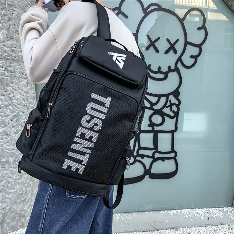 Deli Bear Oxford Backpack Large Size Unisex Gray/Black/Red-4