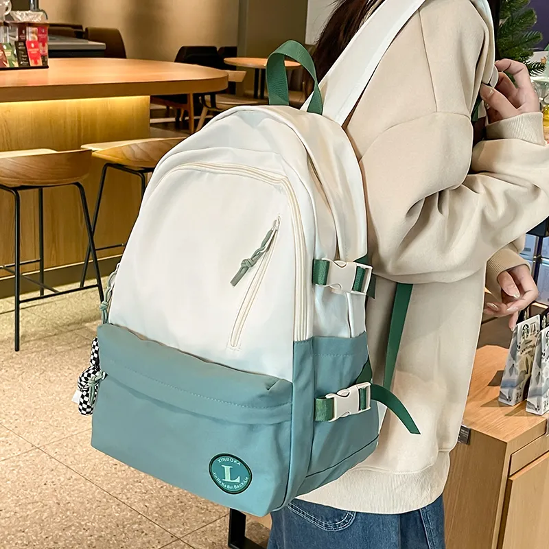 Deli Bear Nylon Backpack Large Size Unisex Gray/Black/Violet/Green-12