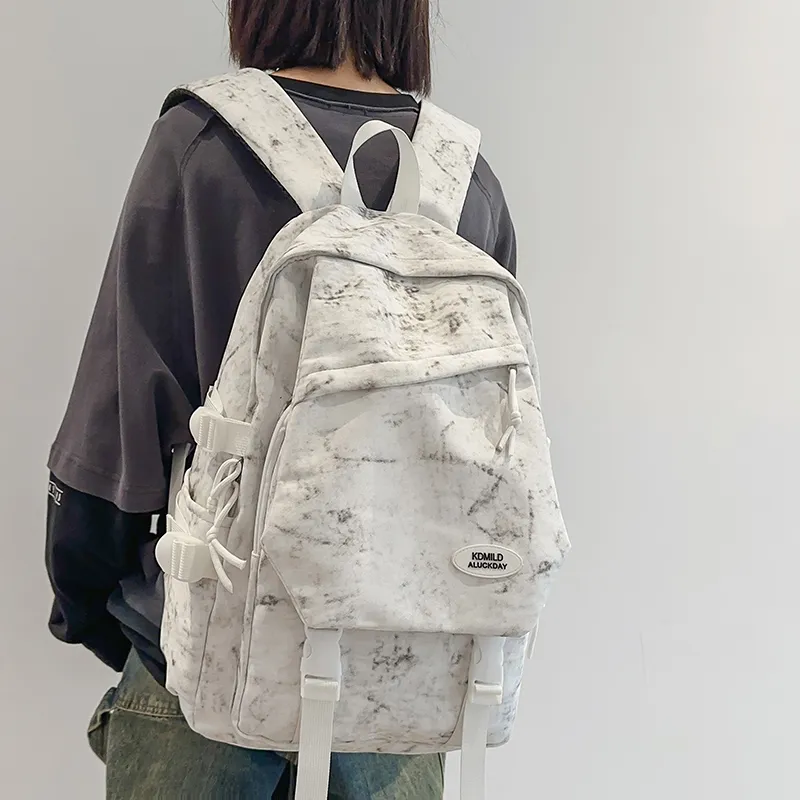 OUZIHUANG Nylon Backpack Regular Unisex Black/White/Green/Red-7