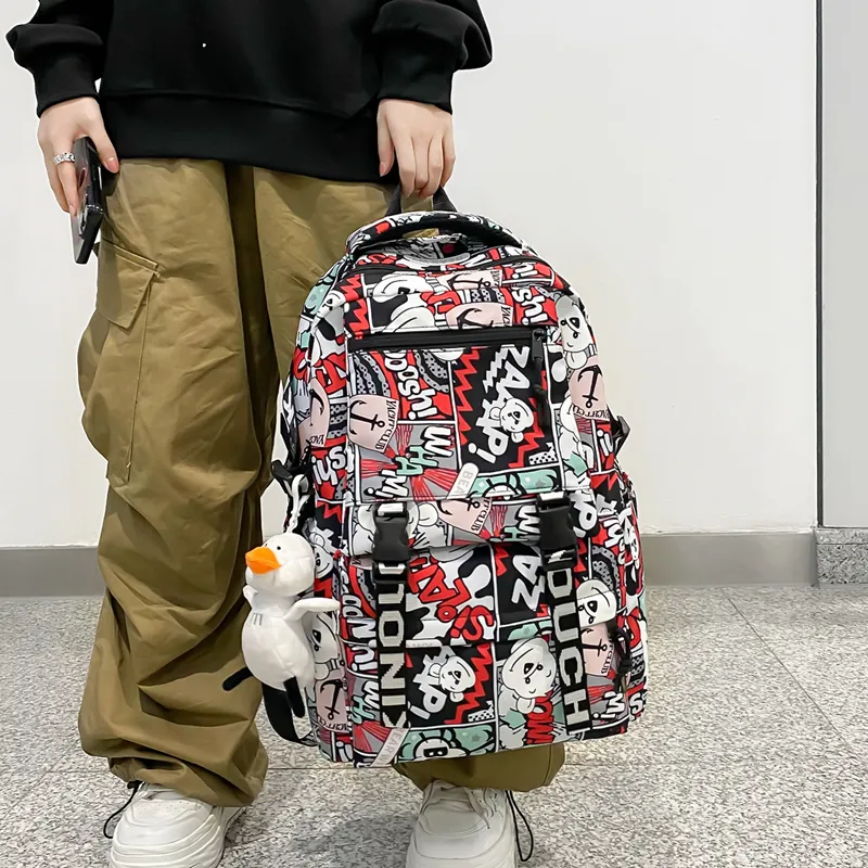Deli Bear Nylon Carry Backpack Unisex Blue/Black/Purple/Red-4