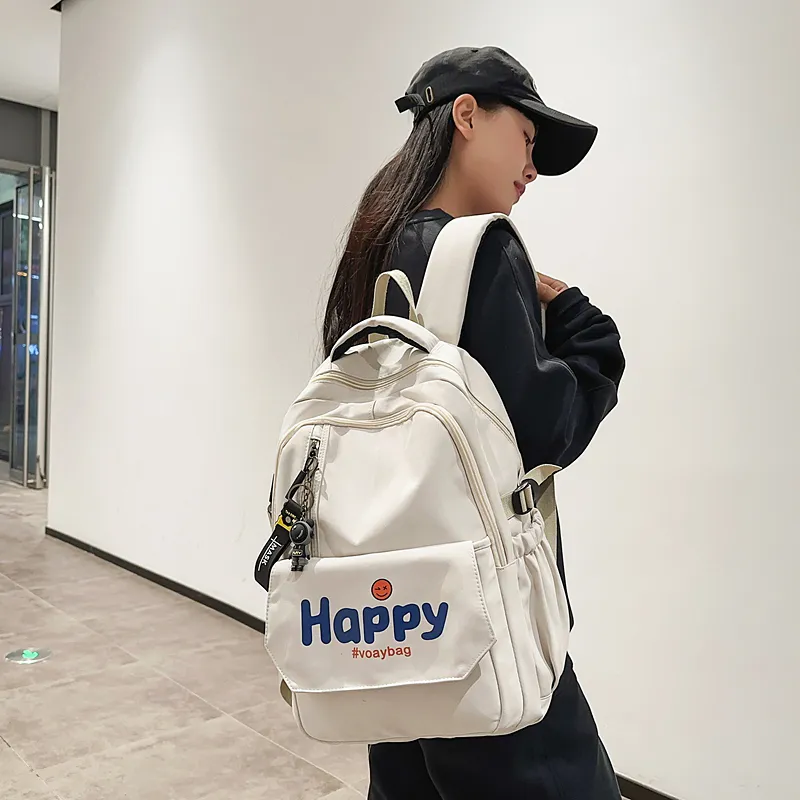 OUZIHUANG Nylon Backpack Unisex Black/White/Red/Blue/Khaki-8