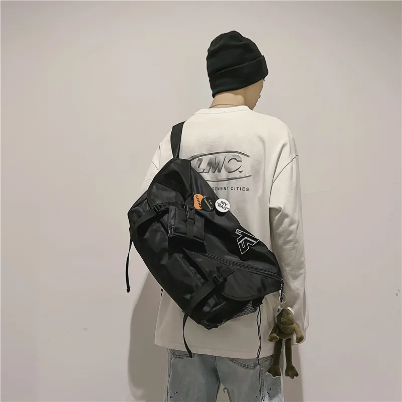 Deli Bear Nylon Travel Backpack Workwear Bag Crossbody Bag Shoulder Bag Unisex Black-3