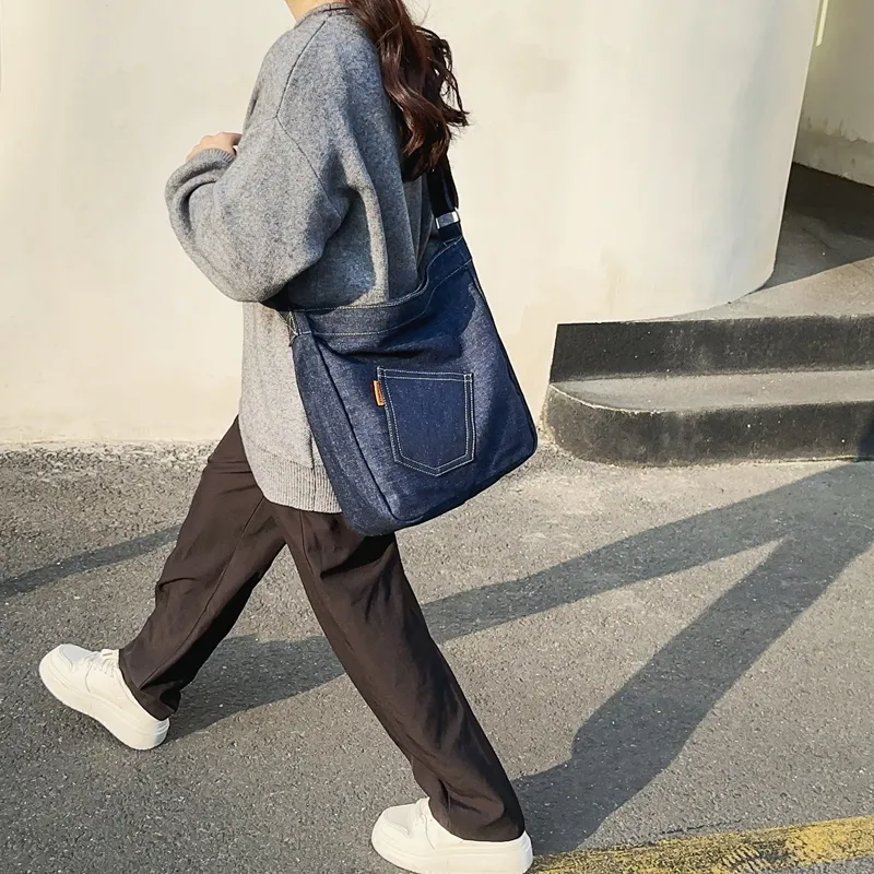 OUZIHUANG Denim Shoulder Bag Unisex-8