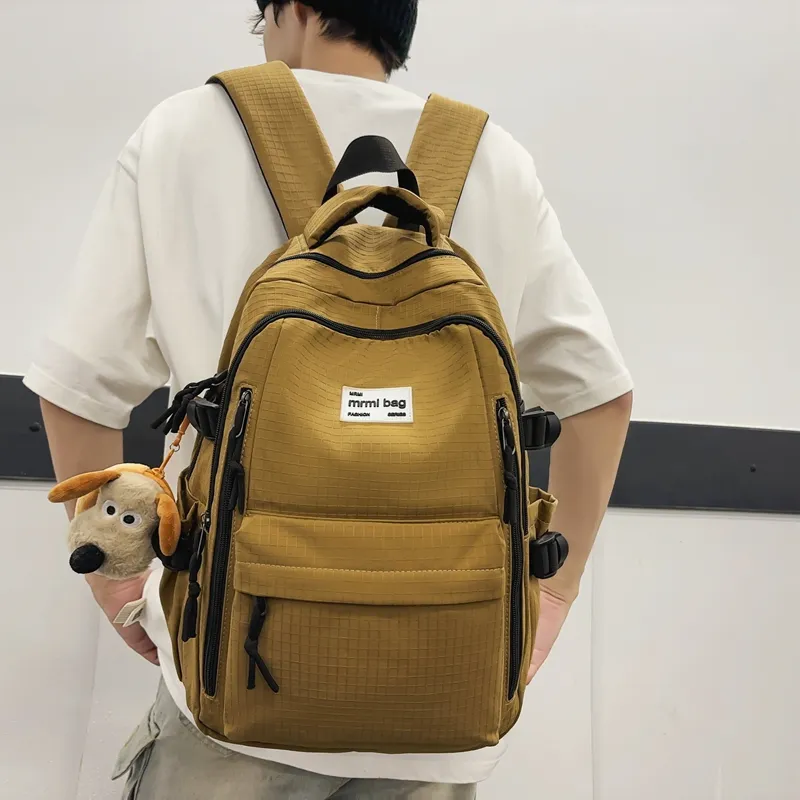 Deli Bear Nylon Backpack Regular Unisex Black/Green/Gray/Ginger Yellow/Red-17