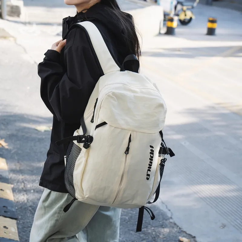 OUZIHUANG Nylon Backpack Regular Unisex Black/Ecru/Gray/Khaki-7
