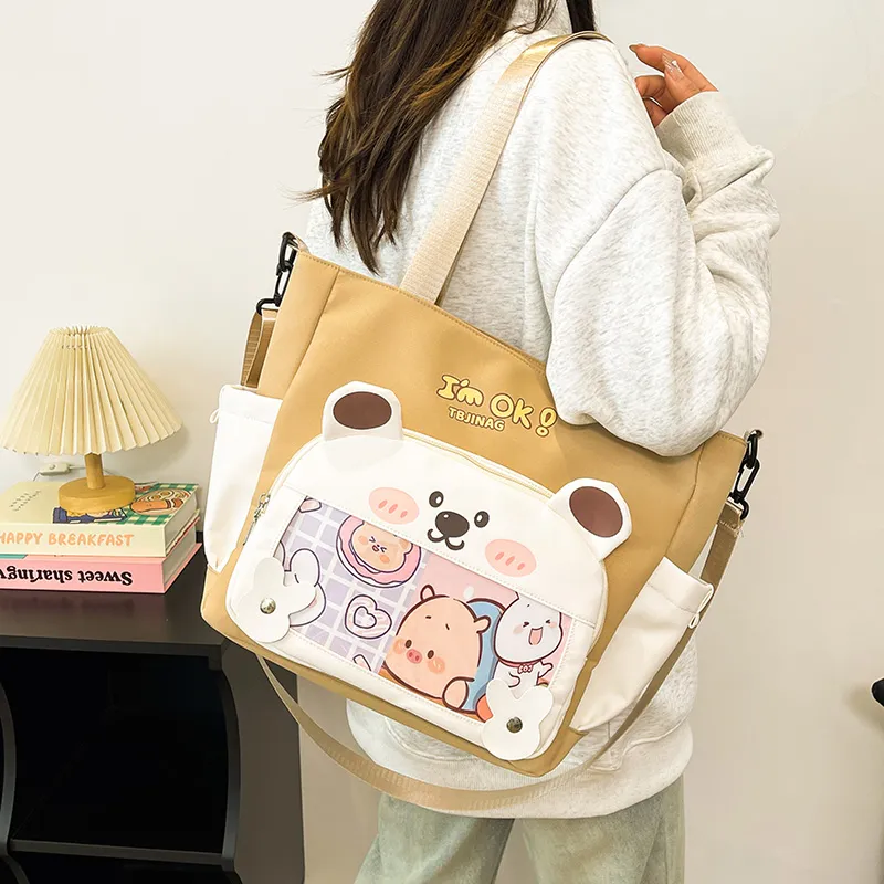 Deli Bear Oxford Shoulder Bag Women's Pink/Purple/Khaki/Saffron/Black-13