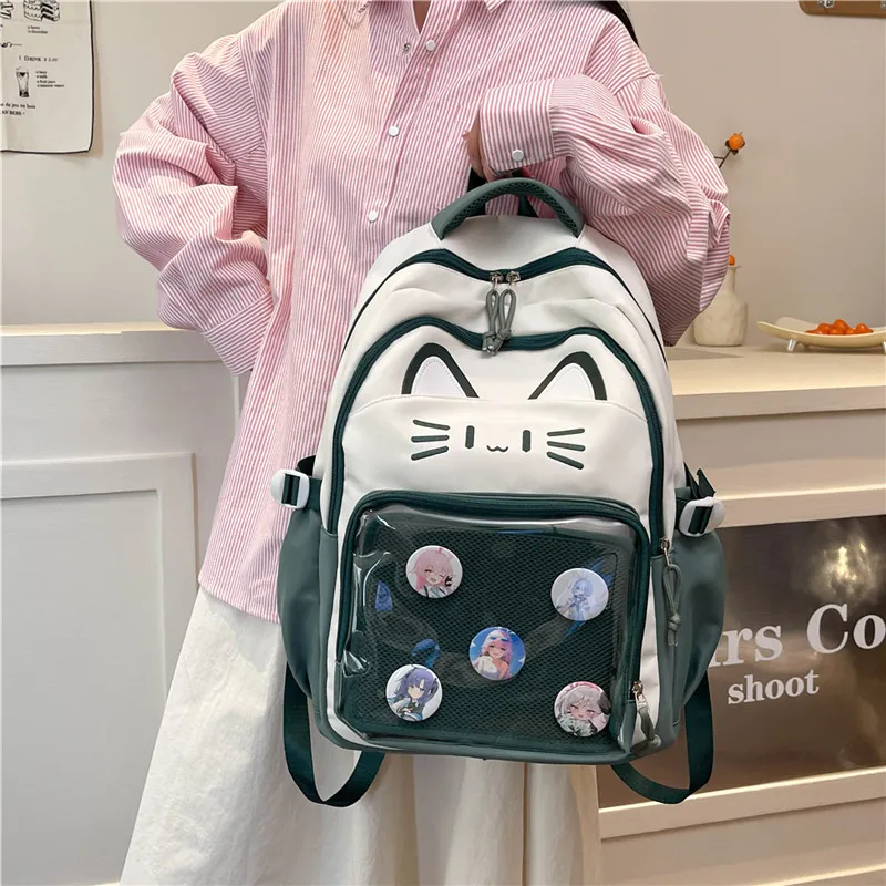 Deli Bear Nylon Backpack Regular Unisex Black/Pink/Light Green/Blue/Dark Green-22