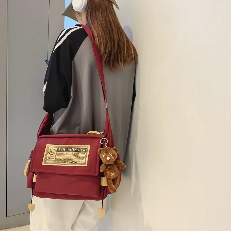 OUZIHUANG Nylon Shoulder Bag, Crossbody Bag Unisex Black/Blue/White/Red-7