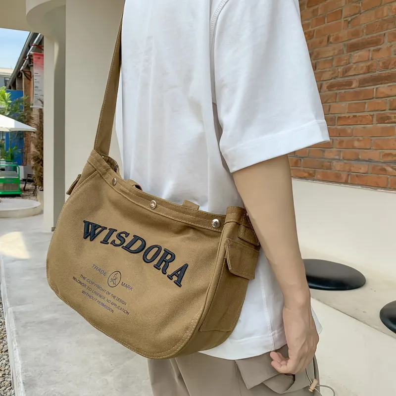 OUZIHUANG Canvas Bag, Shoulder Bag, Crossbody Bag Regular Unisex Black/Khaki/White-1