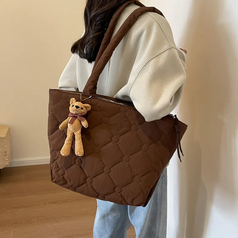 OUZIHUANG Canvas Tote Bag, Shopping Bag, Shoulder Bag Women's Coffee/Khaki/Ecru/Black-2