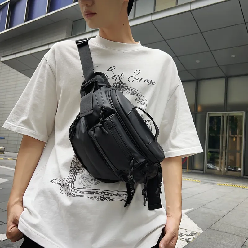 OUZIHUANG Nylon Fabric Handbag Shoulder Bag Crossbody Bag Fanny Pack Sling Bag Regular Unisex Black/Gray-7