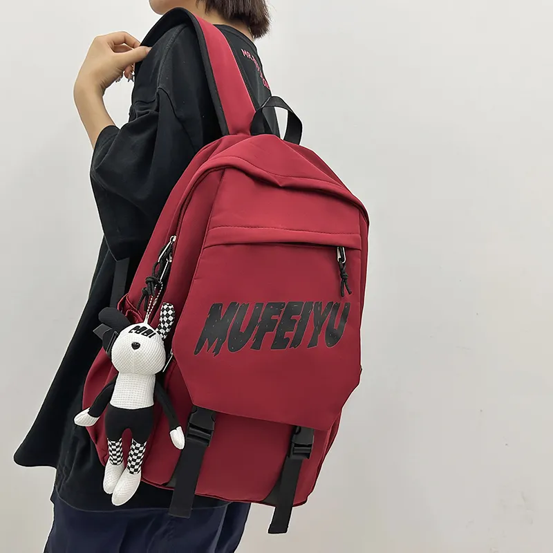 Deli Bear Nylon Fabric Backpack Regular Unisex Black/Red/White/Gray-1