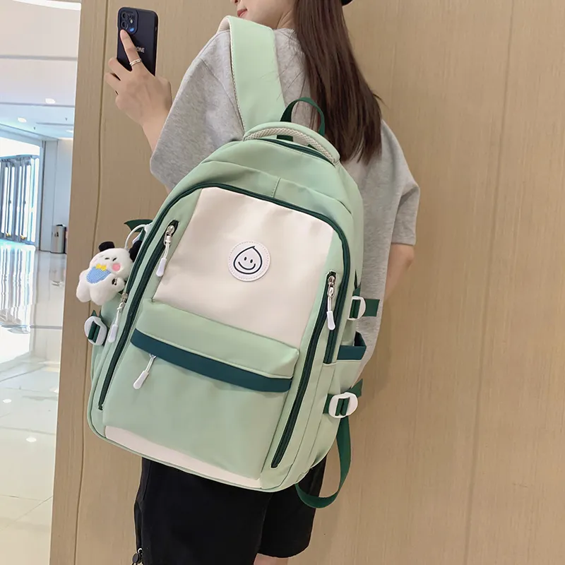 Deli Bear Nylon Backpack Large Size Unisex Pink \ Blue \ Black \ Khaki \ Green-15