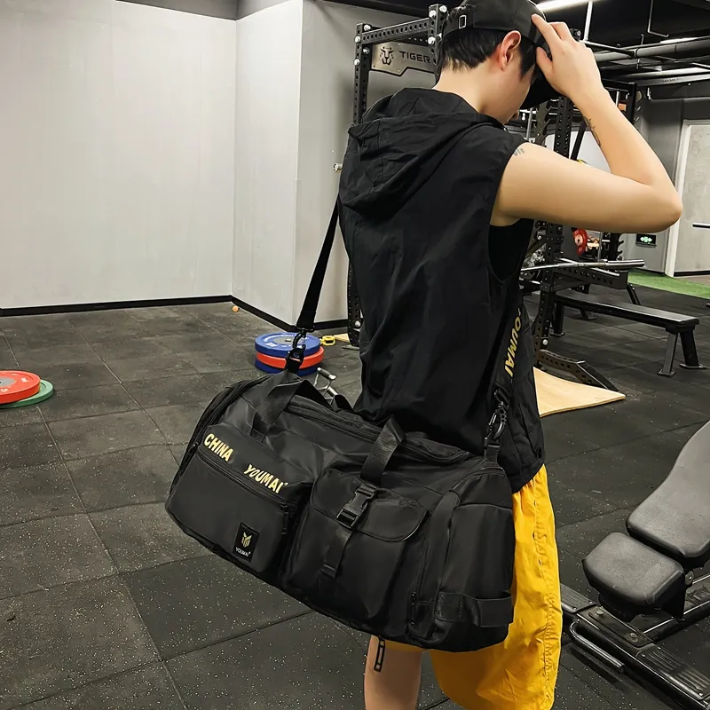 Deli Bear Nylon Gym Bag Unisex Black/Pink/Khaki/Red/Yellow/Army Green/Blue-4