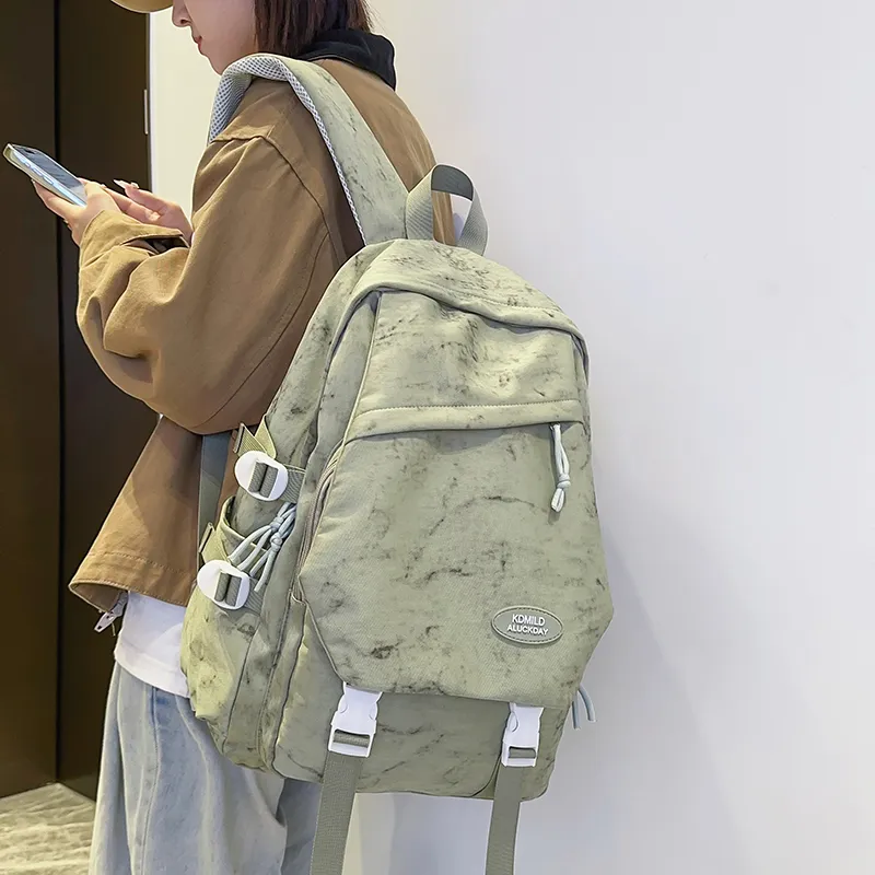 OUZIHUANG Nylon Backpack Regular Unisex Black/White/Green/Red-14
