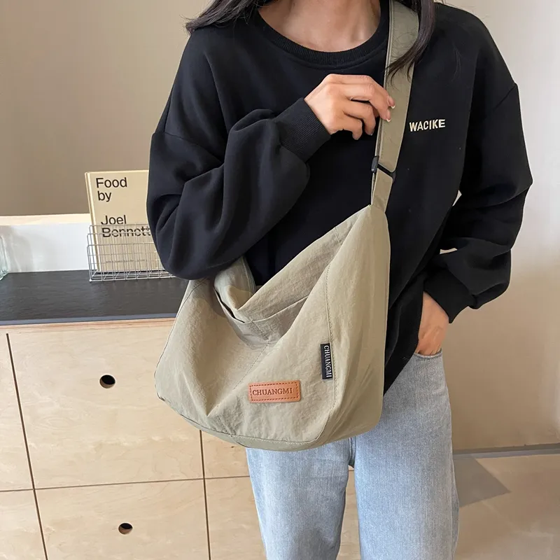 OUZIHUANG Nylon Shoulder Bag Crossbody Bag Regular Unisex Black/Khaki/Green/Ecru/Orange-25