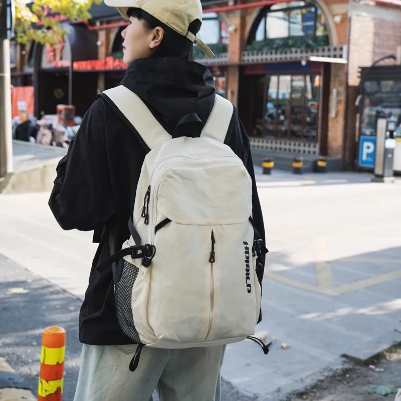 OUZIHUANG Nylon Backpack Regular Unisex Black/Ecru/Gray/Khaki-6