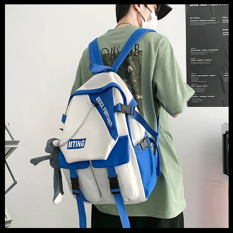 Deli Bear Nylon Fabric Backpack Regular Unisex Cyan/Blue/Gray/Black-8