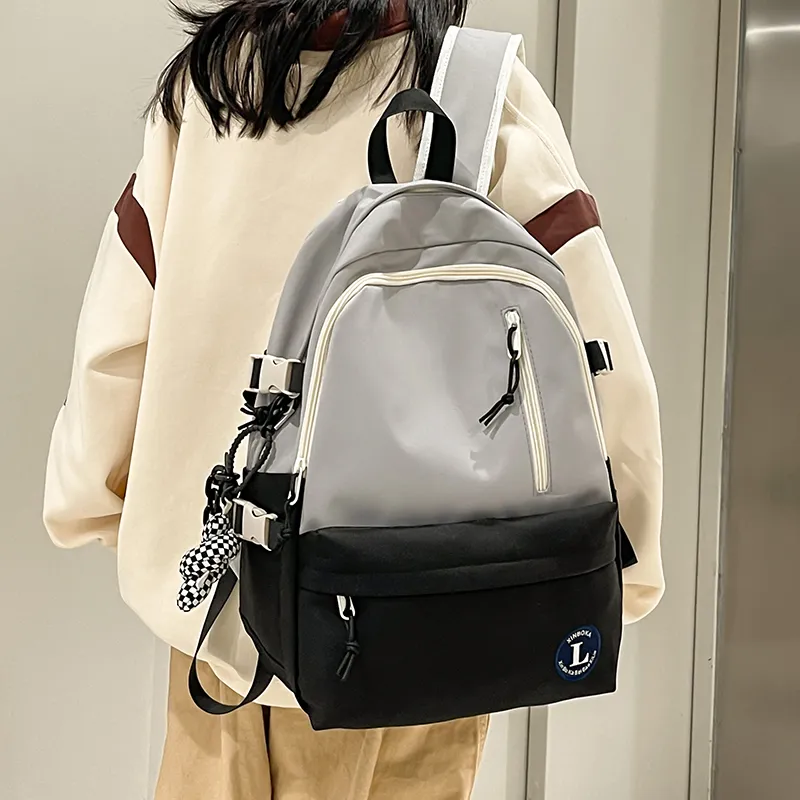Deli Bear Nylon Backpack Large Size Unisex Gray/Black/Violet/Green-10