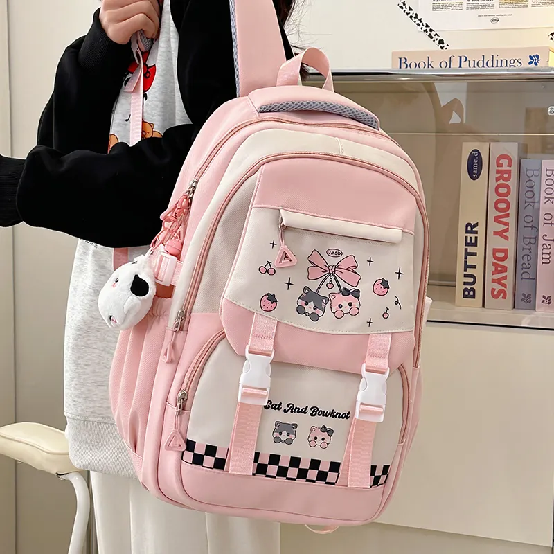 Deli Bear Nylon Backpack Women's Pink/Blue/Black/Yellow/Purple-3