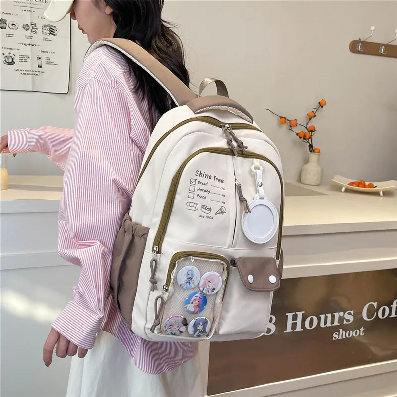 Deli Bear Nylon Backpack Regular Unisex Black/Pink/White/Khaki/Blue-19