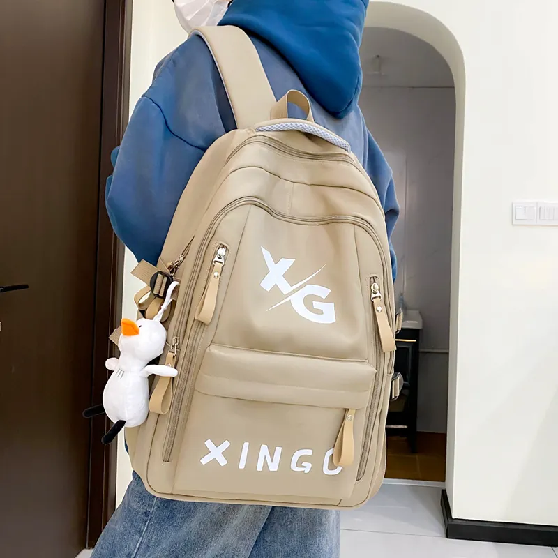 OUZIHUANG Nylon Backpack Regular Unisex Black/Khaki/White/Red-5