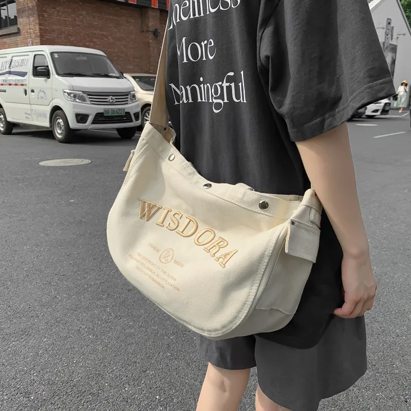 OUZIHUANG Canvas Bag, Shoulder Bag, Crossbody Bag Regular Unisex Black/Khaki/White-5