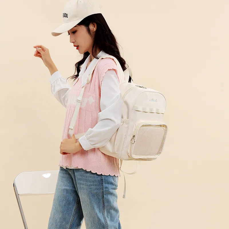 Deli Bear Fabric Backpack Women's Ecru/Gray/Light Purple/Sky Blue/Black-3