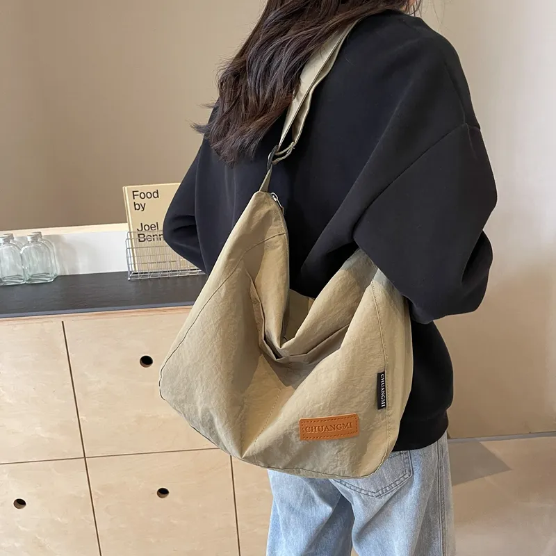 OUZIHUANG Nylon Shoulder Bag Crossbody Bag Regular Unisex Black/Khaki/Green/Ecru/Orange-27