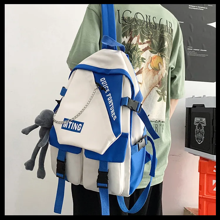 Deli Bear Nylon Fabric Backpack Regular Unisex Cyan/Blue/Gray/Black-9
