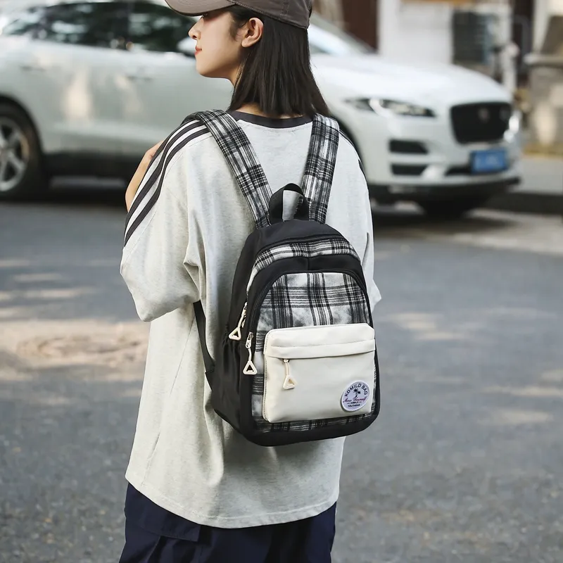 OUZIHUANG Nylon Backpack Unisex Black White/Brown Orange/Gray Pink-3