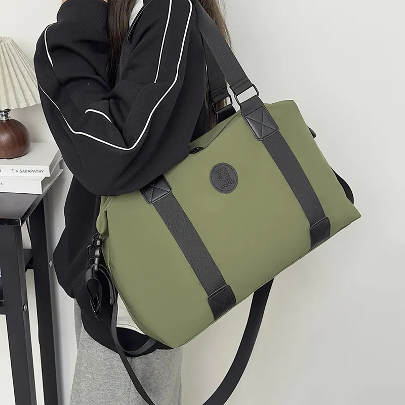 OUZIHUANG Nylon Travel Bag Unisex Khaki/Pink/Green/Black/Brown/Orange-13