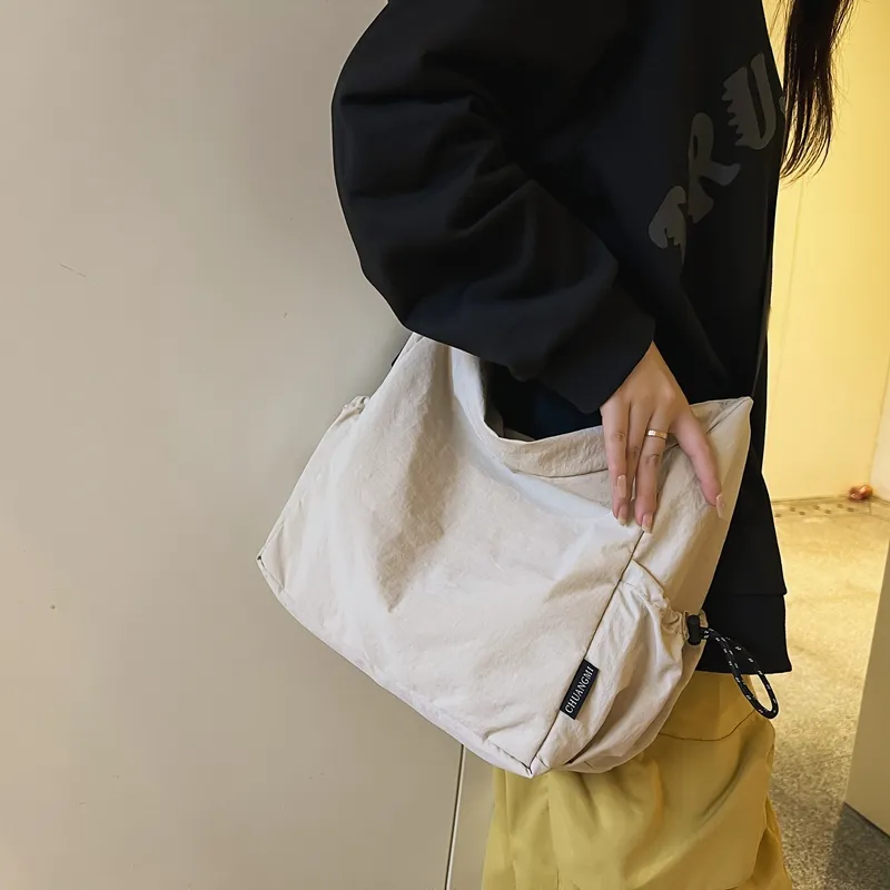 Deli Bear Nylon Fabric Crossbody Bag Shoulder Bag Large Size Unisex Black/Green/Brown/Khaki/Ecru-2