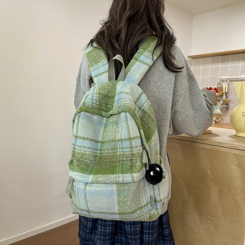 OUZIHUANG Woolen Backpack Regular Women's Pink/Green/Brown/Purple-9