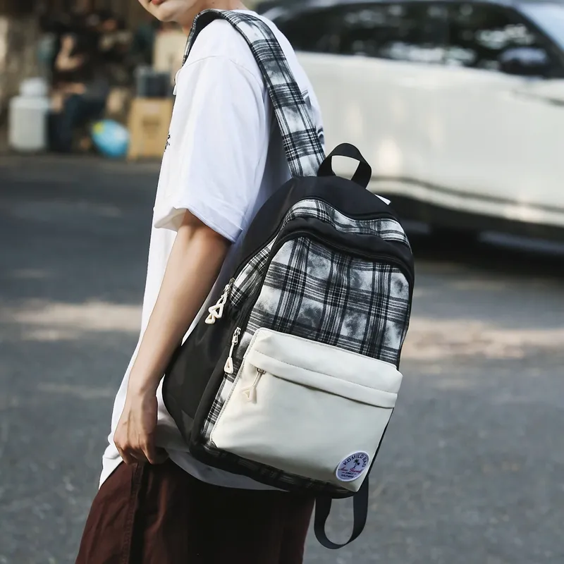 OUZIHUANG Nylon Backpack Unisex Black White/Brown Orange/Gray Pink-1